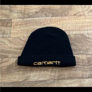 Carhartt Black Knit Hat with Orange Logo
